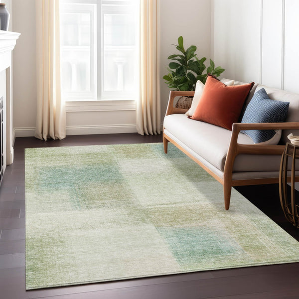 Homeroots 3' Artichoke Green Abstract Washable Indoor Outdoor Area Rug – Durable, Stylish, Stain Resistant Design 10' X 14' Polyester 584247