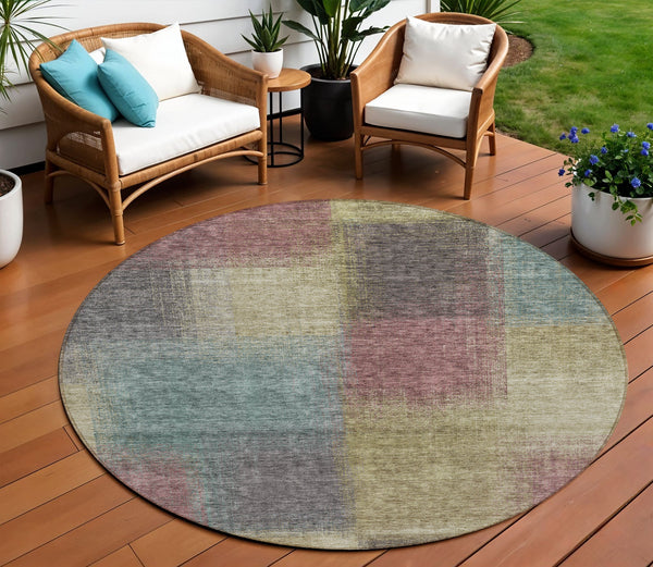 Homeroots 3' Artichoke Green Abstract Washable Indoor Outdoor Area Rug – Durable, Stylish, Stain Resistant Design 8' Round Polyester 584250