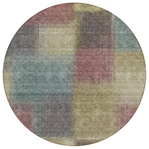 HomeRoots 5' Versatile Beige Mauve Brown Abstract Washable Area Rug for Indoor & Outdoor Spaces, Durable Design 8' Round 584250