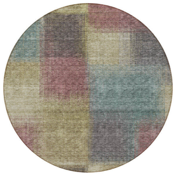 Homeroots 3' Artichoke Green Abstract Washable Indoor Outdoor Area Rug – Durable, Stylish, Stain Resistant Design 8' Round Polyester 584250