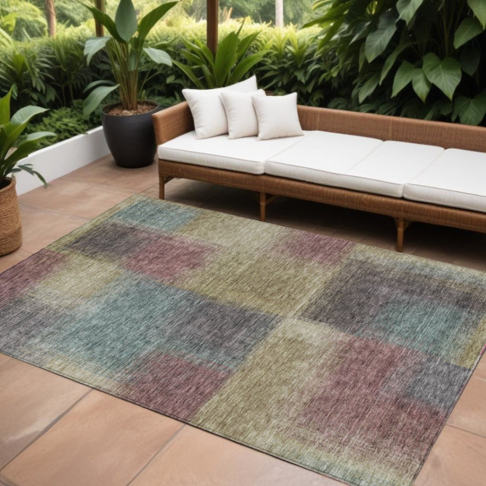 HomeRoots 5' Versatile Beige Mauve Brown Abstract Washable Area Rug for Indoor & Outdoor Spaces, Durable Design 10' X 14' 584253