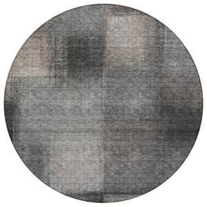 HomeRoots 5' Charcoal Gray and Silver Abstract Area Rug - Stylish, Washable, Indoor/Outdoor Solution for Any Space 8' Round 584262