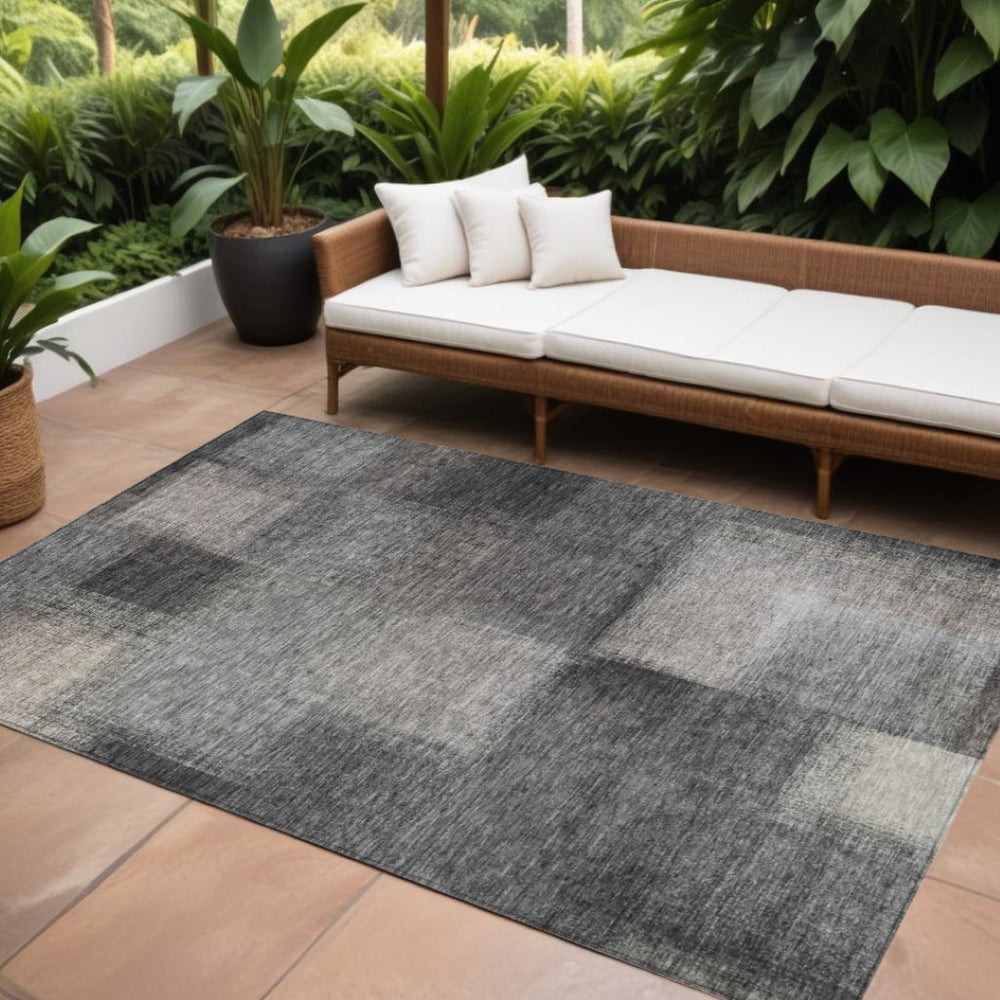 HomeRoots 5' Charcoal Gray and Silver Abstract Area Rug - Stylish, Washable, Indoor/Outdoor Solution for Any Space 10' X 14' 584265