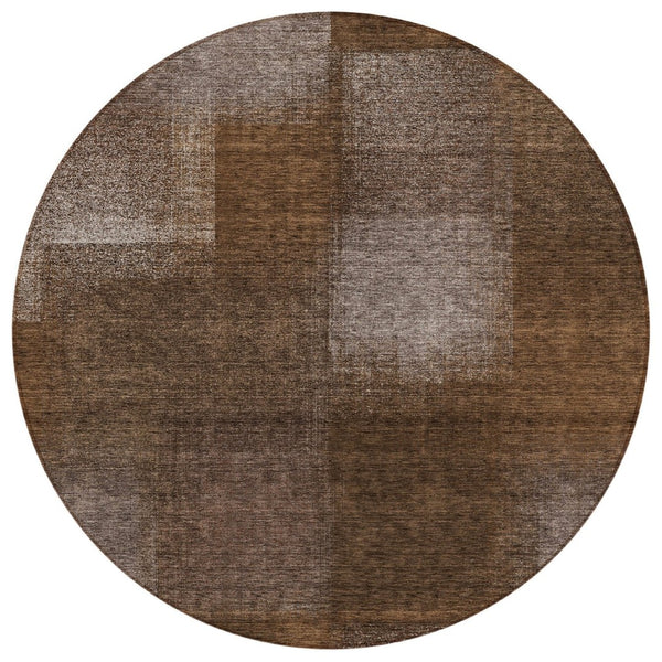 HomeRoots 5' Brown and Ivory Abstract Area Rug – Durable, Washable Design for Indoor and Outdoor Use, Easy Care 8' Round 584268