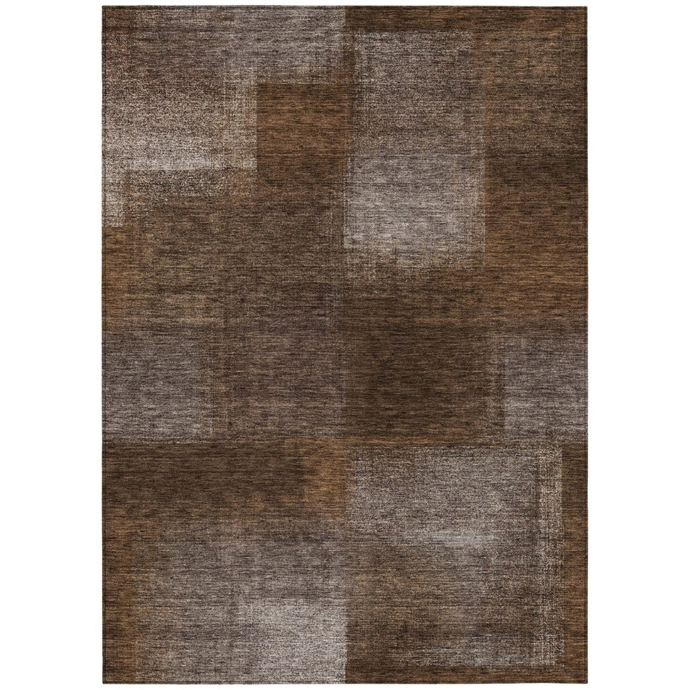 HomeRoots 9' Brown and Ivory Abstract Area Rug – Durable, Washable, Versatile for Indoor and Outdoor Spaces 9' X 12' 584270