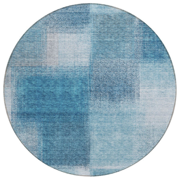 HomeRoots 5' Denim Blue and Navy Abstract Area Rug – Stylish, Washable, Indoor/Outdoor, Durable Design for Any Space 8' Round 584274