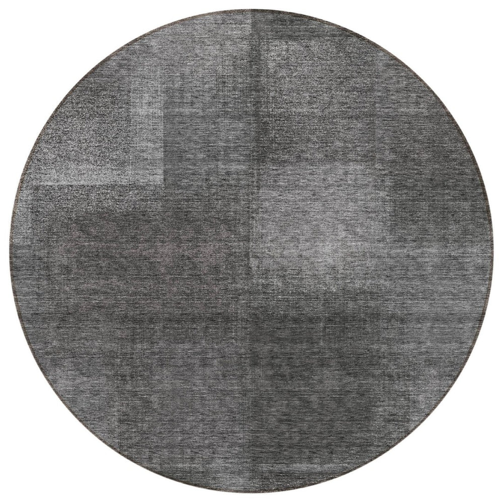HomeRoots 5' Stylish Gray Charcoal and Ivory Abstract Area Rug - Durable, Washable for Indoor and Outdoor Use 8' Round 584280