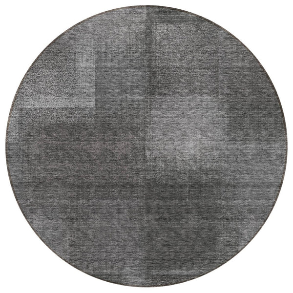 HomeRoots 5' Stylish Gray Charcoal and Ivory Abstract Area Rug - Durable, Washable for Indoor and Outdoor Use 8' Round 584280
