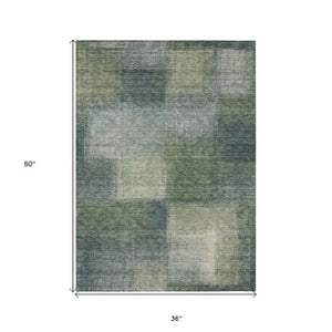Homeroots 3' Artichoke Green Abstract Washable Indoor Outdoor Area Rug – Durable, Stylish, Stain Resistant Design 3' X 5' Polyester 584284