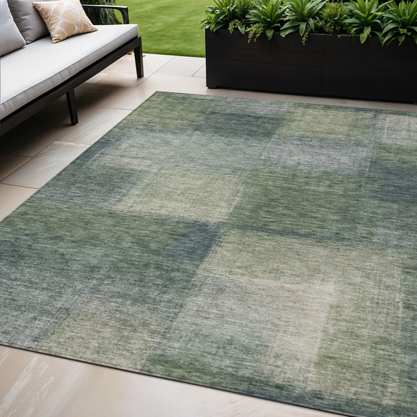 Homeroots 3' Artichoke Green Abstract Washable Indoor Outdoor Area Rug – Durable, Stylish, Stain Resistant Design 5' X 8' Polyester 584285