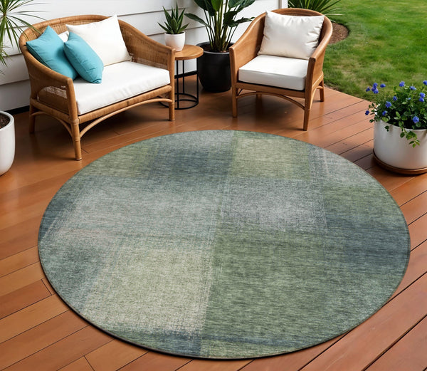 Homeroots 3' Artichoke Green Abstract Washable Indoor Outdoor Area Rug – Durable, Stylish, Stain Resistant Design 8' Round Polyester 584286