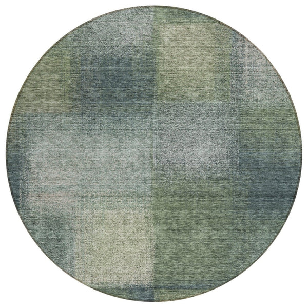 HomeRoots 5' Olive Green and Gray Abstract Area Rug - Washable, Durable, Perfect for Indoor and Outdoor Use! 8' Round 584286