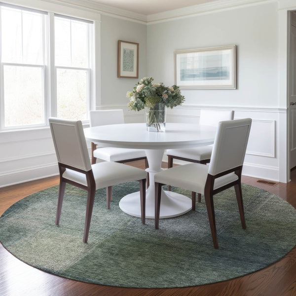 Homeroots 3' Artichoke Green Abstract Washable Indoor Outdoor Area Rug – Durable, Stylish, Stain Resistant Design 8' Round Polyester 584286