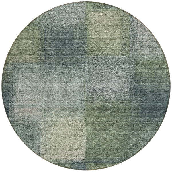 Homeroots 3' Artichoke Green Abstract Washable Indoor Outdoor Area Rug – Durable, Stylish, Stain Resistant Design 8' Round Polyester 584286