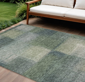 Homeroots 3' Artichoke Green Abstract Washable Indoor Outdoor Area Rug – Durable, Stylish, Stain Resistant Design 8' X 10' Polyester 584287