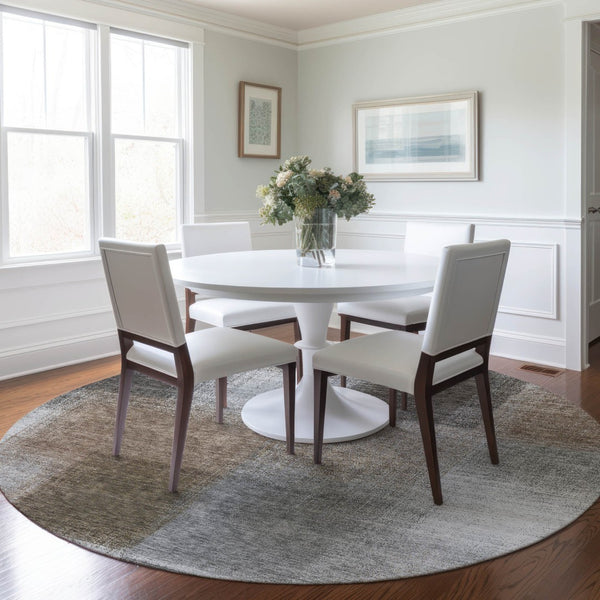 Homeroots 3' Artichoke Green Abstract Washable Indoor Outdoor Area Rug – Durable, Stylish, Stain Resistant Design 8' Round Polyester 584298