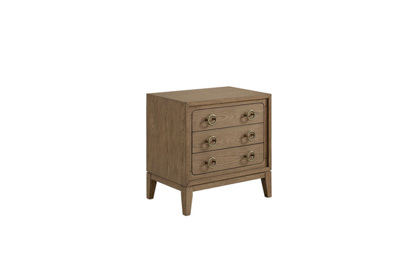 English Elm 3 Drawer Nightstand Latte Finish with USB Ports, Solid Wood & MDF, Felt Top & Cedar Bottom Drawers B2699P226101