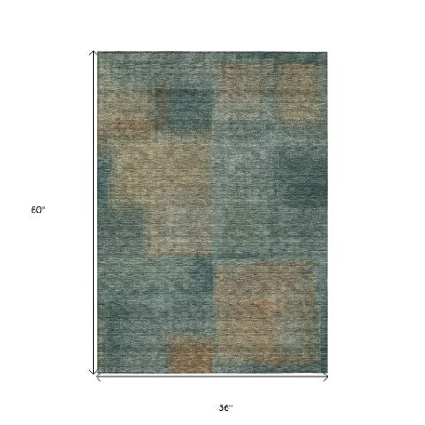 Homeroots 3' Artichoke Green Abstract Washable Indoor Outdoor Area Rug – Durable, Stylish, Stain Resistant Design 3' X 5' Polyester 584302