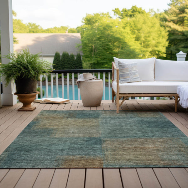 Homeroots 3' Artichoke Green Abstract Washable Indoor Outdoor Area Rug – Durable, Stylish, Stain Resistant Design 5' X 8' Polyester 584303