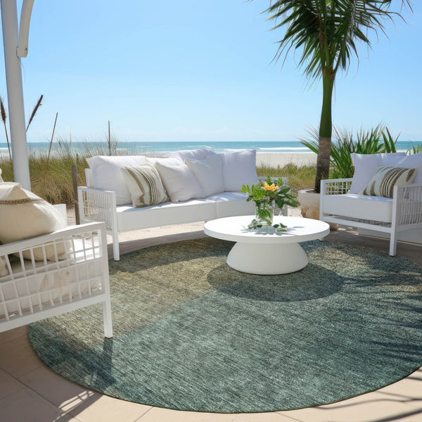 Homeroots 3' Artichoke Green Abstract Washable Indoor Outdoor Area Rug – Durable, Stylish, Stain Resistant Design 8' Round Polyester 584304