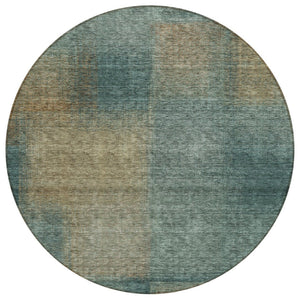 HomeRoots 5' Abstract Washable Area Rug in Teal, Blue, Brown & Taupe for Indoor & Outdoor Spaces, Durable Design 8' Round 584304