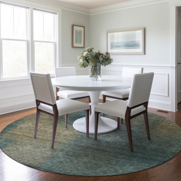 Homeroots 3' Artichoke Green Abstract Washable Indoor Outdoor Area Rug – Durable, Stylish, Stain Resistant Design 8' Round Polyester 584304