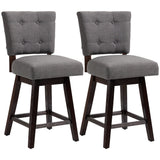 English Elm Homcom Counter Height Bar Stools Set Of 2, Fabric Tufted Swivel Barstools 26.5 Inch Seat Height With Rubber Wood Legs and Footrest For Dining Room, Kitchen, Pub, Grey