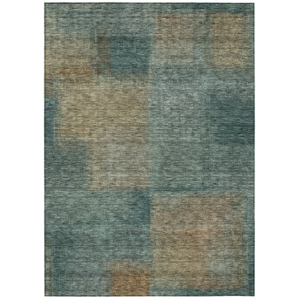 HomeRoots 9' Teal Blue Brown Taupe Abstract Area Rug - Stylish, Washable, Indoor/Outdoor, Stain-Resistant Design 9' X 12' 584306