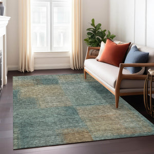 HomeRoots 5' Abstract Washable Area Rug in Teal, Blue, Brown & Taupe for Indoor & Outdoor Spaces, Durable Design 10' X 14' 584307