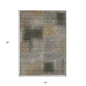 HomeRoots 5' Abstract Taupe Gray and Beige Area Rug - Durable, Washable Design for Indoor and Outdoor Spaces 5' X 8' 584309