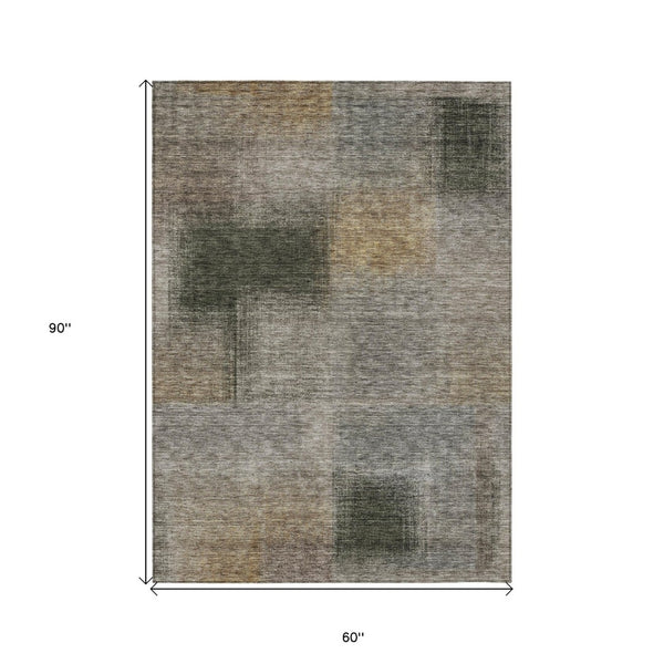HomeRoots 5' Abstract Taupe Gray and Beige Area Rug - Durable, Washable Design for Indoor and Outdoor Spaces 5' X 8' 584309