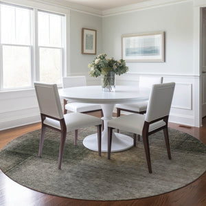 Homeroots 3' Artichoke Green Abstract Washable Indoor Outdoor Area Rug – Durable, Stylish, Stain Resistant Design 8' Round Polyester 584310