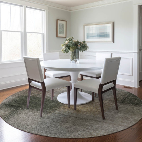 Homeroots 3' Artichoke Green Abstract Washable Indoor Outdoor Area Rug – Durable, Stylish, Stain Resistant Design 8' Round Polyester 584310