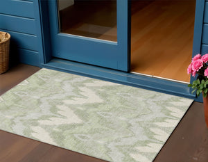 Homeroots 3' Artichoke Green And Beige Ikat Washable Area Rug - Perfect For Indoor And Outdoor Spaces 3' X 5' Polyester 584314