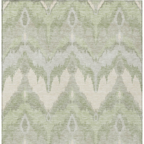 Homeroots 3' Artichoke Green And Beige Ikat Washable Area Rug - Perfect For Indoor And Outdoor Spaces 5' X 8' Polyester 584315