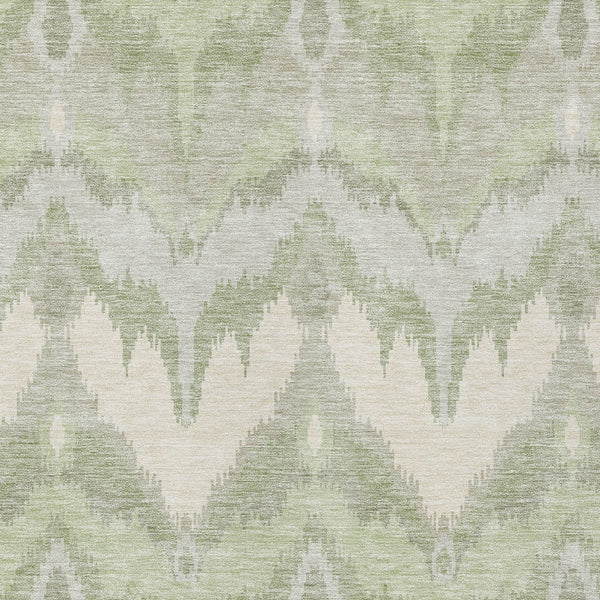Homeroots 3' Artichoke Green And Beige Ikat Washable Area Rug - Perfect For Indoor And Outdoor Spaces 5' X 8' Polyester 584315