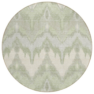 HomeRoots 5' Artichoke Green Ikat Area Rug - Durable, Washable, Ideal for Indoor & Outdoor Spaces, Easy Care 8' Round 584316
