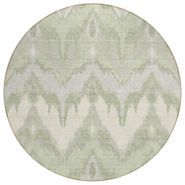 HomeRoots 5' Artichoke Green Ikat Area Rug - Durable, Washable, Ideal for Indoor & Outdoor Spaces, Easy Care 8' Round 584316