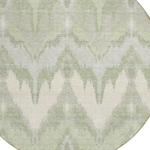 Homeroots 3' Artichoke Green And Beige Ikat Washable Area Rug - Perfect For Indoor And Outdoor Spaces 8' Round Polyester 584316