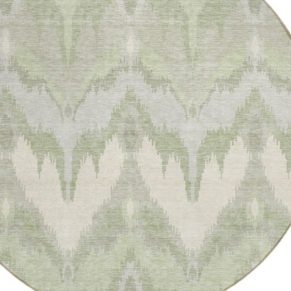 Homeroots 3' Artichoke Green And Beige Ikat Washable Area Rug - Perfect For Indoor And Outdoor Spaces 8' Round Polyester 584316