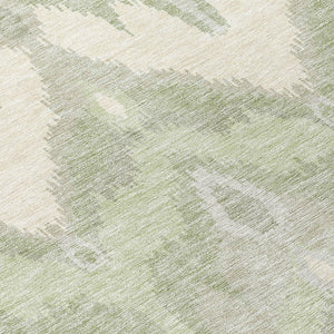 Homeroots 3' Artichoke Green And Beige Ikat Washable Area Rug - Perfect For Indoor And Outdoor Spaces 8' Round Polyester 584316