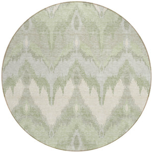 Homeroots 3' Artichoke Green And Beige Ikat Washable Area Rug - Perfect For Indoor And Outdoor Spaces 8' Round Polyester 584316