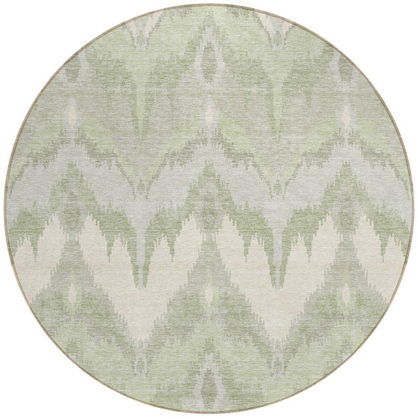 Homeroots 3' Artichoke Green And Beige Ikat Washable Area Rug - Perfect For Indoor And Outdoor Spaces 8' Round Polyester 584316