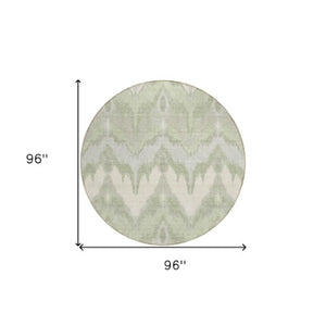 Homeroots 3' Artichoke Green And Beige Ikat Washable Area Rug - Perfect For Indoor And Outdoor Spaces 8' Round Polyester 584316