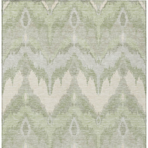 Homeroots 3' Artichoke Green And Beige Ikat Washable Area Rug - Perfect For Indoor And Outdoor Spaces 8' X 10' Polyester 584317