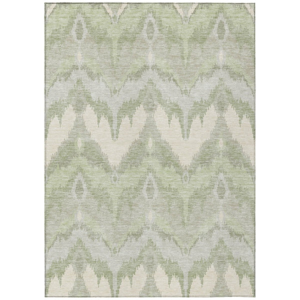 HomeRoots 5' Artichoke Green Ikat Area Rug - Durable, Washable, Ideal for Indoor & Outdoor Spaces, Easy Care 8' X 10' 584317