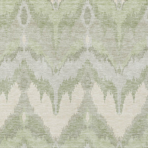 Homeroots 3' Artichoke Green And Beige Ikat Washable Area Rug - Perfect For Indoor And Outdoor Spaces 8' X 10' Polyester 584317
