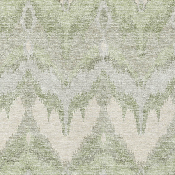 Homeroots 3' Artichoke Green And Beige Ikat Washable Area Rug - Perfect For Indoor And Outdoor Spaces 8' X 10' Polyester 584317