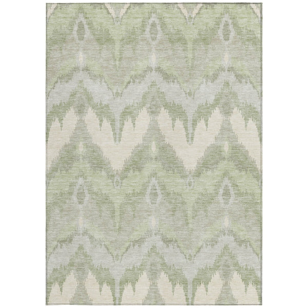 Homeroots 3' Artichoke Green And Beige Ikat Washable Area Rug - Perfect For Indoor And Outdoor Spaces 9' X 12' Polyester 584318