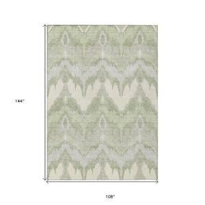 Homeroots 3' Artichoke Green And Beige Ikat Washable Area Rug - Perfect For Indoor And Outdoor Spaces 9' X 12' Polyester 584318